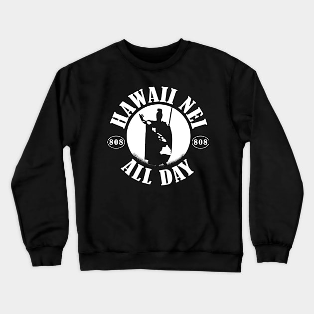 HNAD Rising Sun (white) King Kamehameha by Hawaii Nei All Day Crewneck Sweatshirt by hawaiineiallday